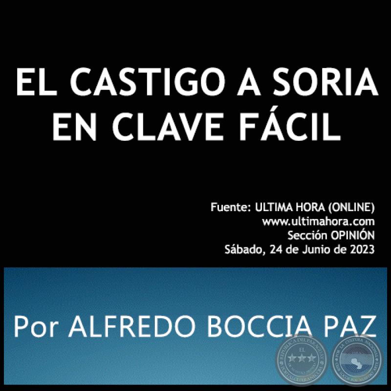 EL CASTIGO A SORIA EN CLAVE FÁCIL - Por ALFREDO BOCCIA PAZ - Sábado, 24 Junio de 2023
